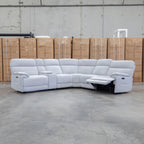 The Ambrose Modular Corner Lounge with Dual Electric Recliners - Cloud available to purchase from Warehouse Furniture Clearance at our next sale event.