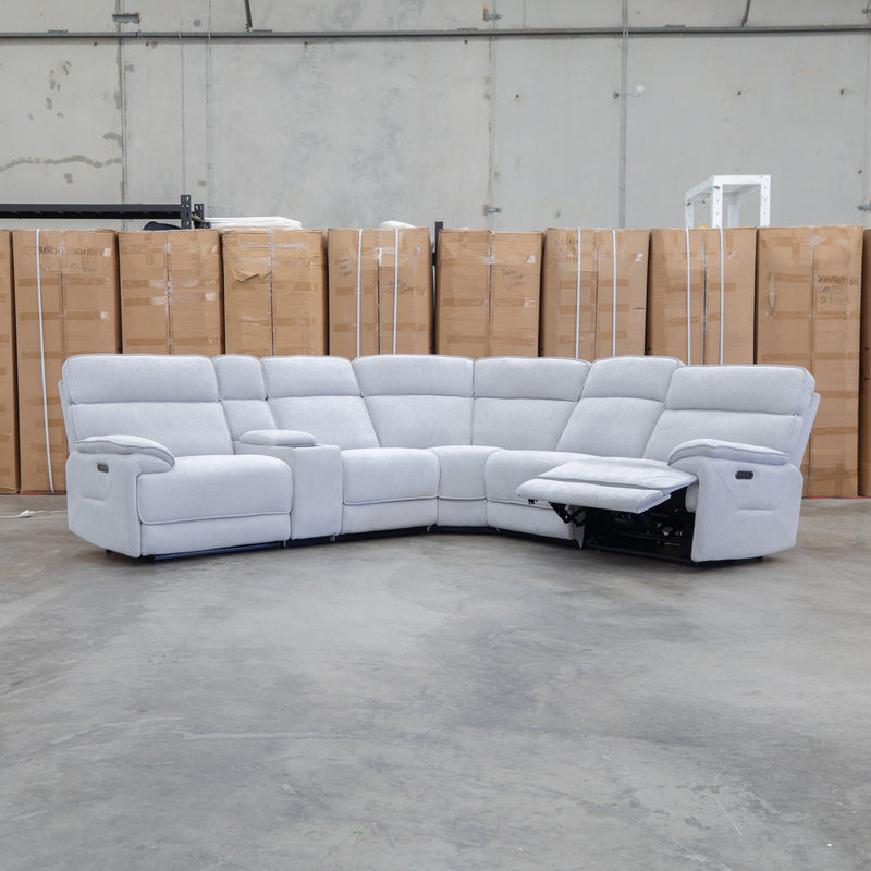Ambrose Modular Corner Lounge with Dual Electric Recliners - Cloud
