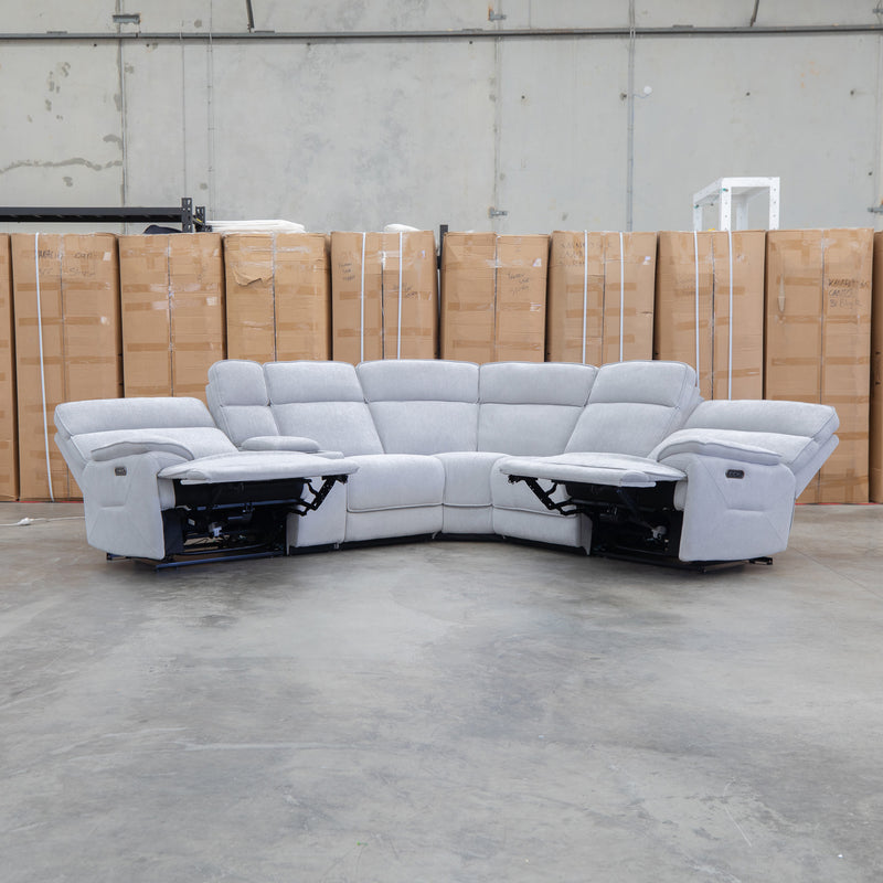 The Ambrose Modular Corner Lounge with Dual Electric Recliners - Cloud
