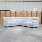 The Ambrose Modular Corner Lounge with Dual Electric Recliners - Cloud available to purchase from Warehouse Furniture Clearance at our next sale event.