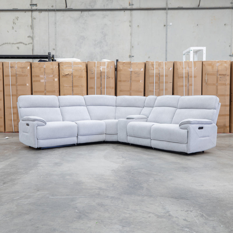 The Ambrose Modular Corner Lounge with Dual Electric Recliners - Cloud