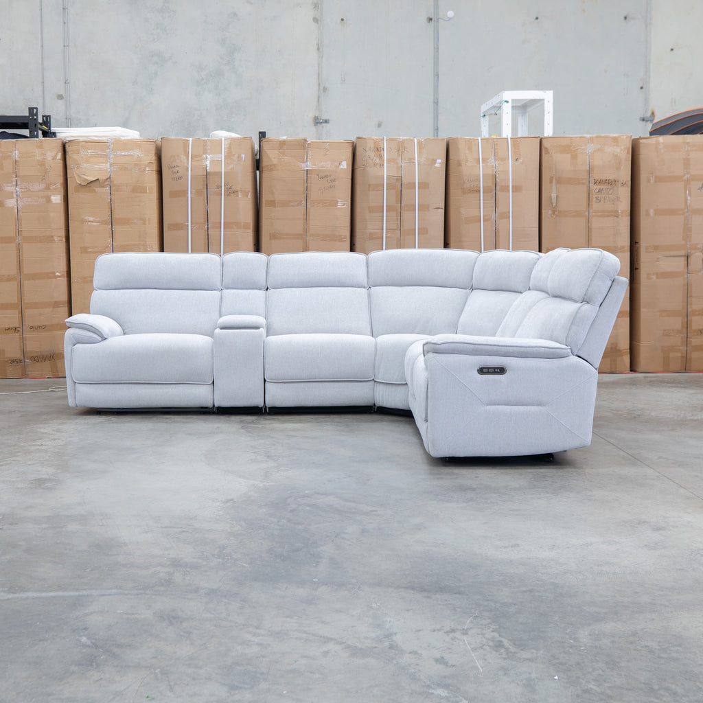 The Ambrose Modular Corner Lounge with Dual Electric Recliners - Cloud available to purchase from Warehouse Furniture Clearance at our next sale event.