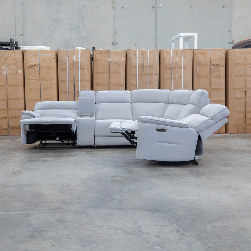 The Ambrose Modular Corner Lounge with Dual Electric Recliners - Cloud