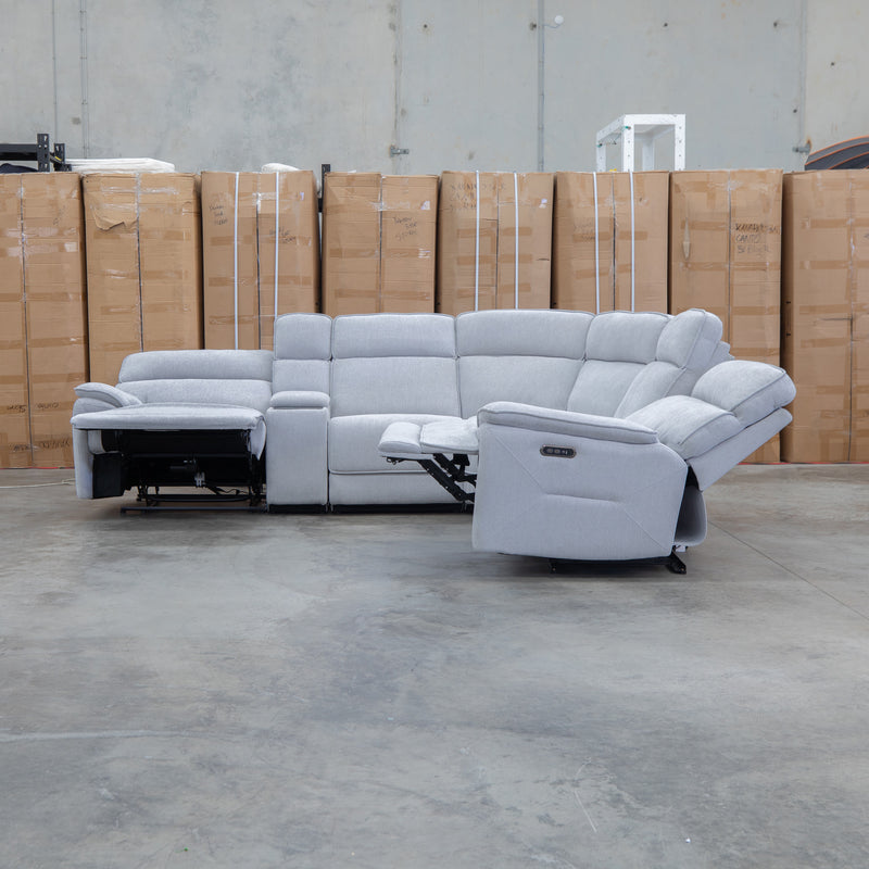 The Ambrose Modular Corner Lounge with Dual Electric Recliners - Cloud
