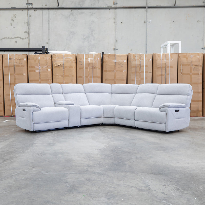 The Ambrose Modular Corner Lounge with Dual Electric Recliners - Cloud