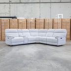 The Ambrose Modular Corner Lounge with Dual Electric Recliners - Cloud available to purchase from Warehouse Furniture Clearance at our next sale event.