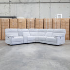 The Ambrose Modular Corner Lounge with Dual Electric Recliners - Cloud available to purchase from Warehouse Furniture Clearance at our next sale event.