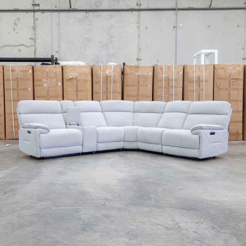 Ambrose Modular Corner Lounge with Dual Electric Recliners - Cloud