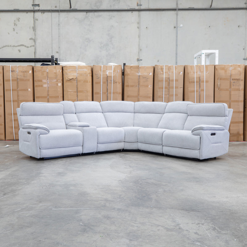 Ambrose Modular Corner Lounge with Dual Electric Recliners - Cloud