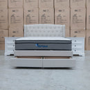 The Amelia Double Fabric Storage Bed - Oat White available to purchase from Warehouse Furniture Clearance at our next sale event.