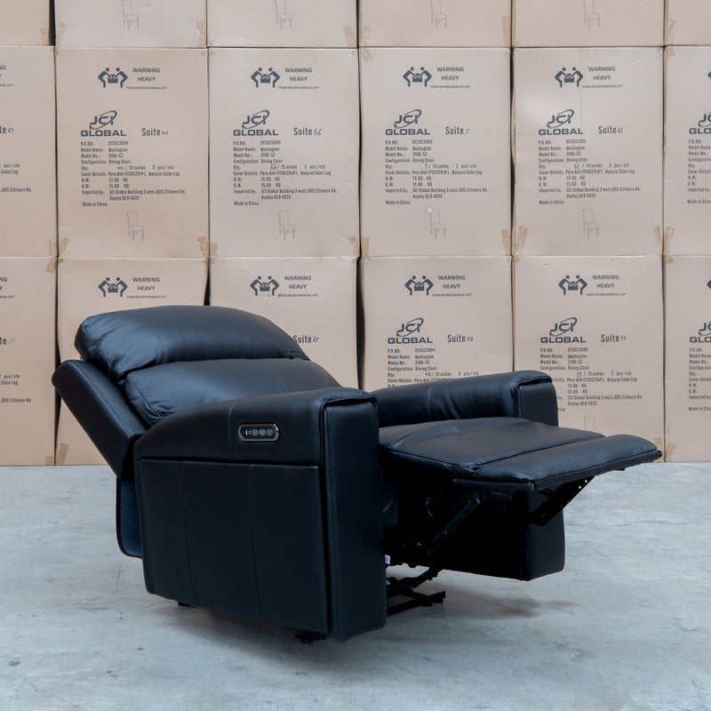 The Anchorage Triple Motor Electric Single Recliner - Black Leather available to purchase from Warehouse Furniture Clearance at our next sale event.