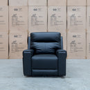 The Anchorage Triple Motor Electric Single Recliner - Black Leather available to purchase from Warehouse Furniture Clearance at our next sale event.