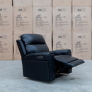 The Anchorage Triple Motor Electric Single Recliner - Black Leather available to purchase from Warehouse Furniture Clearance at our next sale event.