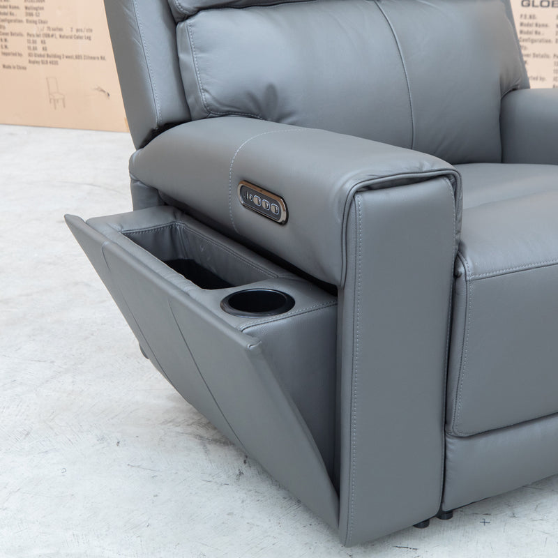 The Anchorage Triple Motor Electric Single Recliner - Storm Leather available to purchase from Warehouse Furniture Clearance at our next sale event.