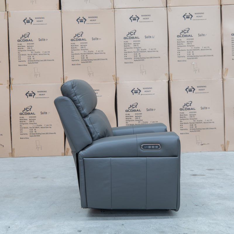 The Anchorage Triple Motor Electric Single Recliner - Storm Leather available to purchase from Warehouse Furniture Clearance at our next sale event.