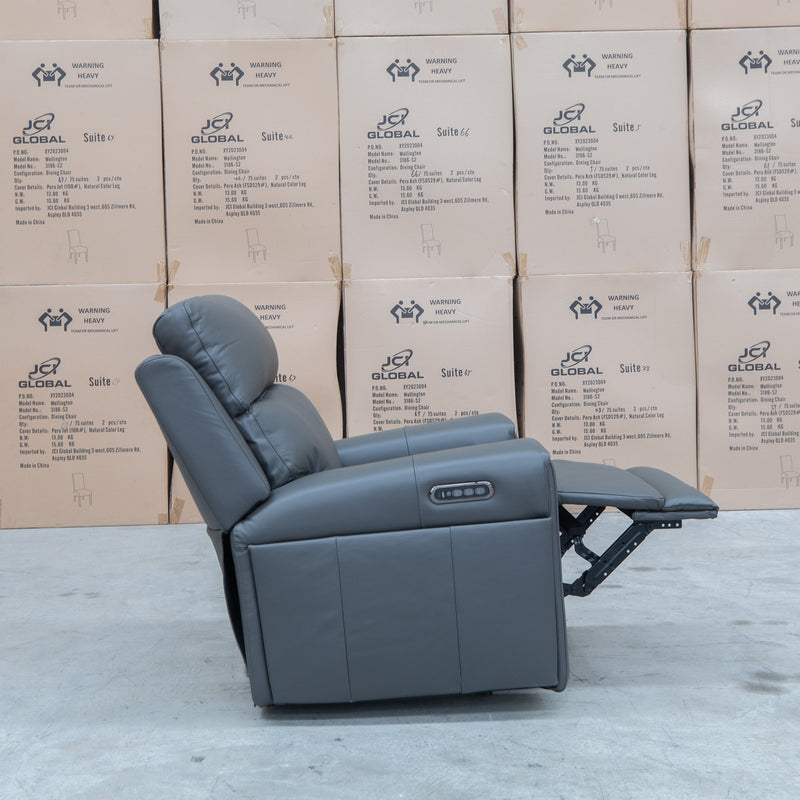 The Anchorage Triple Motor Electric Single Recliner - Storm Leather available to purchase from Warehouse Furniture Clearance at our next sale event.