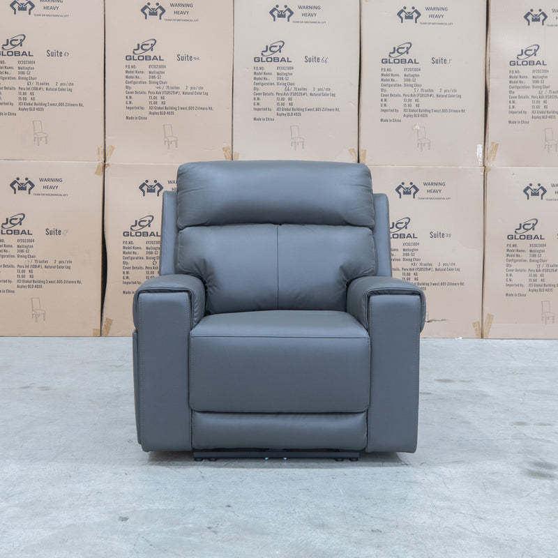 The Anchorage Triple Motor Electric Single Recliner - Storm Leather available to purchase from Warehouse Furniture Clearance at our next sale event.