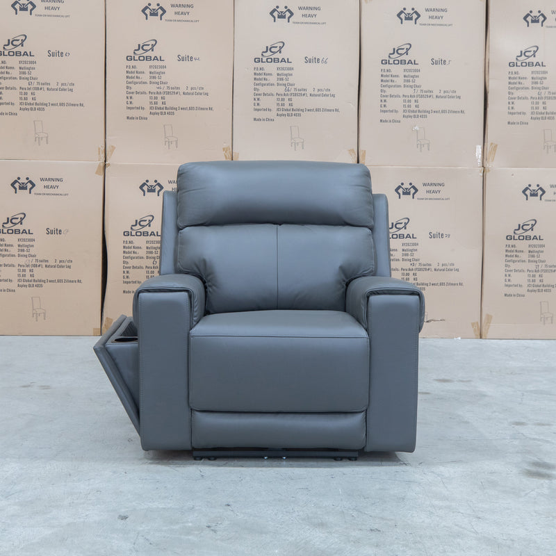 The Anchorage Triple Motor Electric Single Recliner - Storm Leather available to purchase from Warehouse Furniture Clearance at our next sale event.