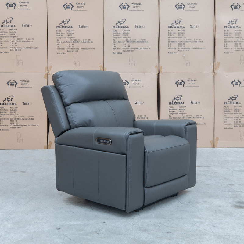 The Anchorage Triple Motor Electric Single Recliner - Storm Leather available to purchase from Warehouse Furniture Clearance at our next sale event.