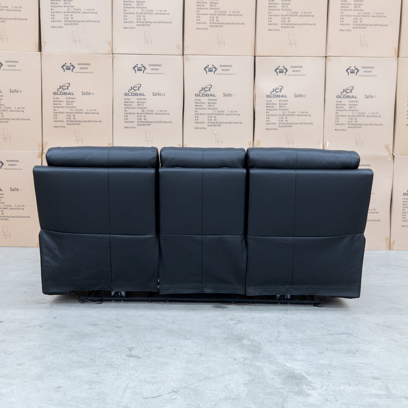 The Anchorage Three Seat Triple Motor Chaise Recliner Lounge - Black Leather available to purchase from Warehouse Furniture Clearance at our next sale event.