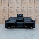 The Anchorage Three Seat Triple Motor Electric Recliner Lounge - Black Leather available to purchase from Warehouse Furniture Clearance at our next sale event.