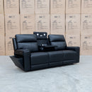 The Anchorage Three Seat Triple Motor Electric Recliner Lounge - Black Leather available to purchase from Warehouse Furniture Clearance at our next sale event.