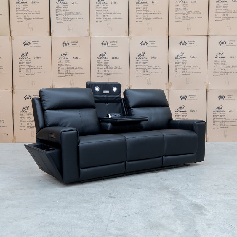The Anchorage Three Seat Triple Motor Electric Recliner Lounge - Black Leather available to purchase from Warehouse Furniture Clearance at our next sale event.