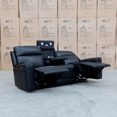 The Anchorage Three Seat Triple Motor Electric Recliner Lounge - Black Leather available to purchase from Warehouse Furniture Clearance at our next sale event.