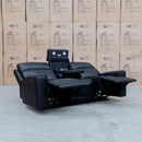 The Anchorage Three Seat Triple Motor Electric Recliner Lounge - Black Leather available to purchase from Warehouse Furniture Clearance at our next sale event.