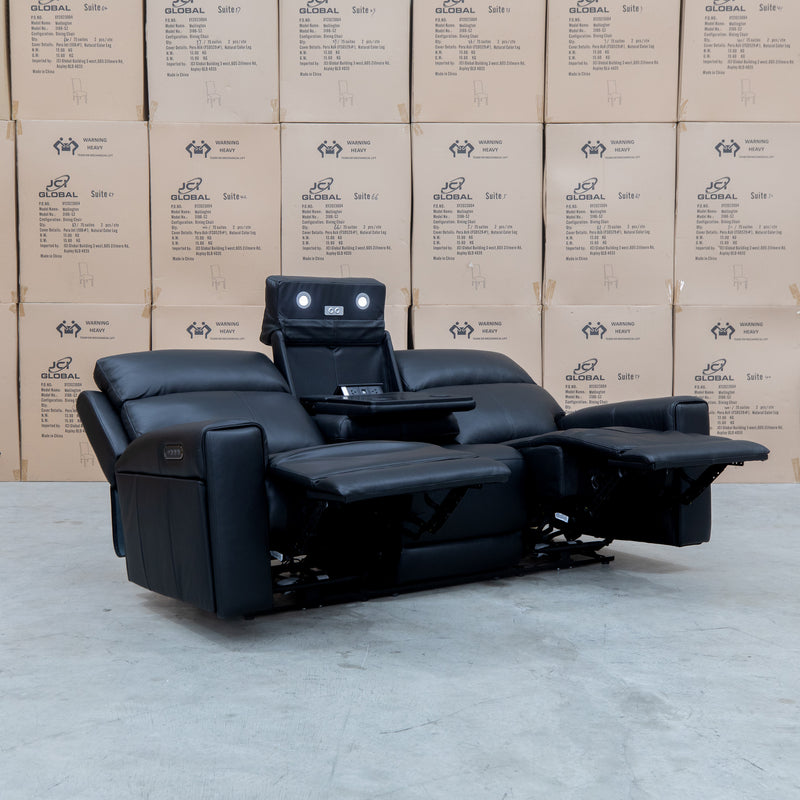 The Anchorage Three Seat Triple Motor Electric Recliner Lounge - Black Leather available to purchase from Warehouse Furniture Clearance at our next sale event.