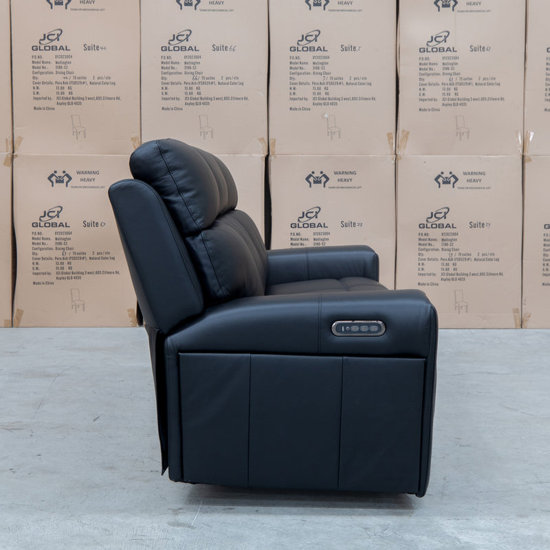 The Anchorage Three Seater Triple Motor Electric Recliner Lounge - Black Leather available to purchase from Warehouse Furniture Clearance at our next sale event.