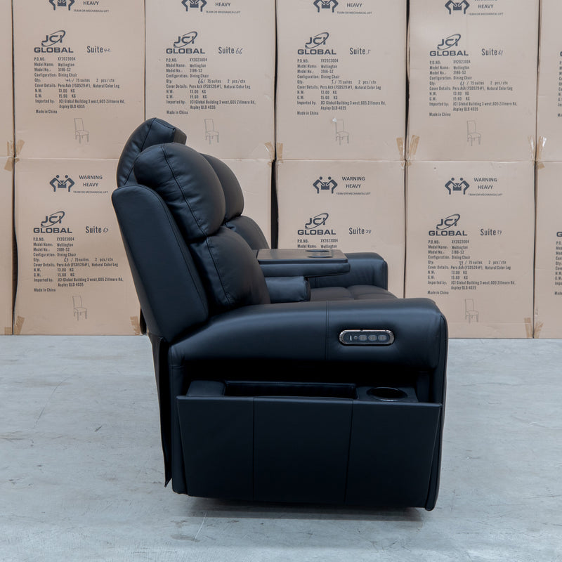 The Anchorage Three Seat Triple Motor Electric Recliner Lounge - Black Leather available to purchase from Warehouse Furniture Clearance at our next sale event.