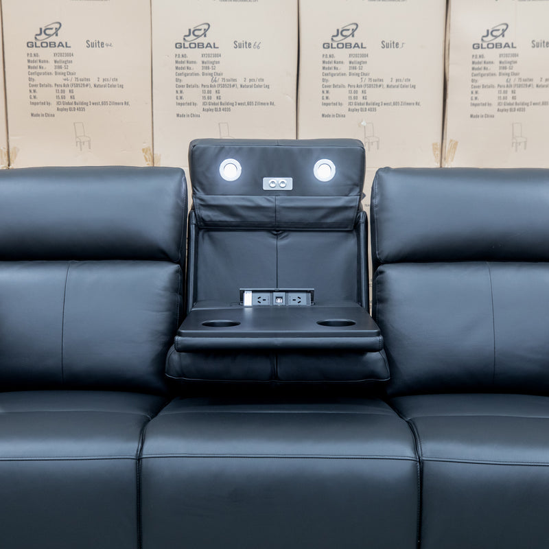 The Anchorage Three Seat Triple Motor Electric Recliner Lounge - Black Leather available to purchase from Warehouse Furniture Clearance at our next sale event.