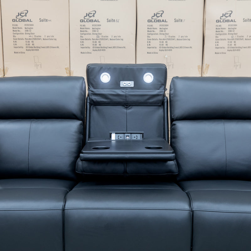 The Anchorage Three Seater Triple Motor Electric Recliner Lounge - Black Leather available to purchase from Warehouse Furniture Clearance at our next sale event.