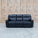 The Anchorage Three Seat Triple Motor Electric Recliner Lounge - Black Leather available to purchase from Warehouse Furniture Clearance at our next sale event.