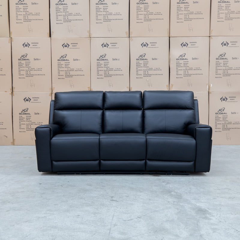 The Anchorage Three Seater Triple Motor Electric Recliner Lounge - Black Leather available to purchase from Warehouse Furniture Clearance at our next sale event.