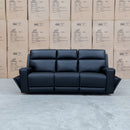The Anchorage Three Seat Triple Motor Electric Recliner Lounge - Black Leather available to purchase from Warehouse Furniture Clearance at our next sale event.