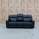The Anchorage Three Seat Triple Motor Electric Recliner Lounge - Black Leather available to purchase from Warehouse Furniture Clearance at our next sale event.