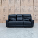 The Anchorage Three Seat Triple Motor Electric Recliner Lounge - Black Leather available to purchase from Warehouse Furniture Clearance at our next sale event.