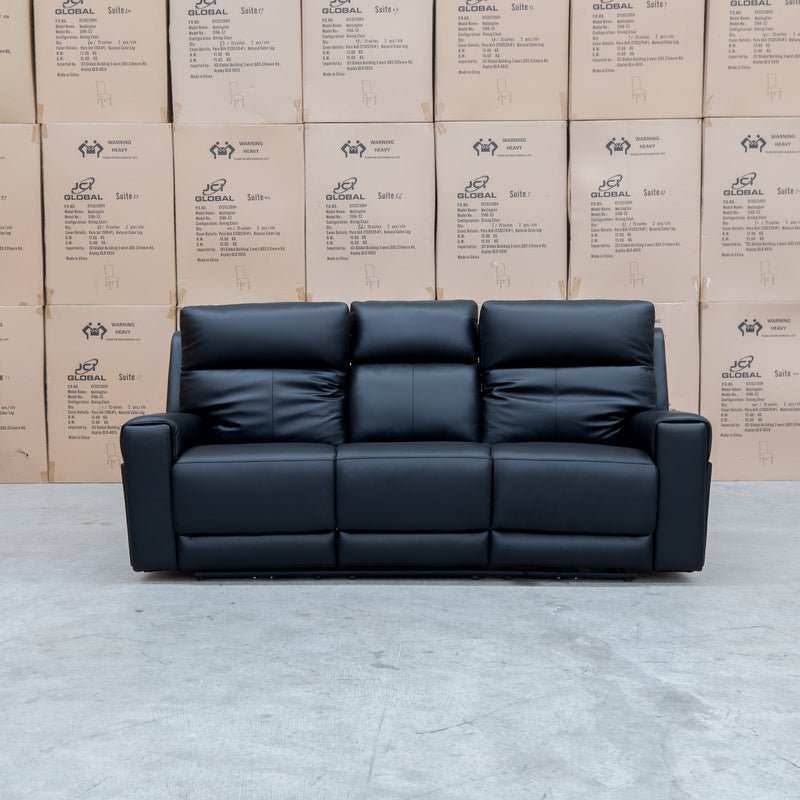 The Anchorage Three Seat Triple Motor Electric Recliner Lounge - Black Leather available to purchase from Warehouse Furniture Clearance at our next sale event.