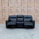 The Anchorage Three Seater Triple Motor Electric Recliner Lounge - Black Leather available to purchase from Warehouse Furniture Clearance at our next sale event.