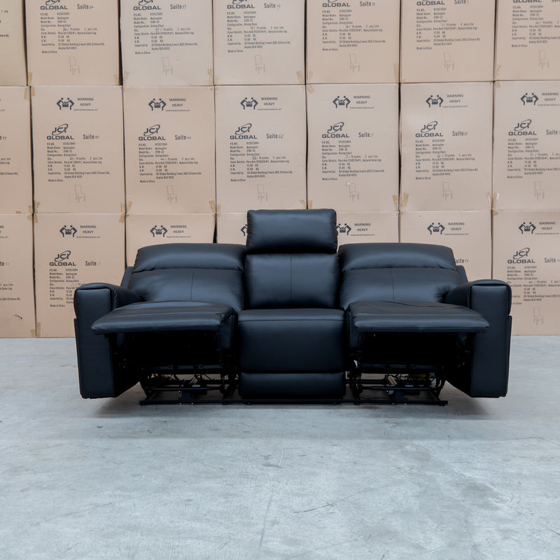 The Anchorage Three Seat Triple Motor Electric Recliner Lounge - Black Leather available to purchase from Warehouse Furniture Clearance at our next sale event.