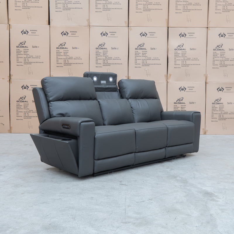The Anchorage Three Seat Triple Motor Electric Recliner Lounge - Storm Leather available to purchase from Warehouse Furniture Clearance at our next sale event.