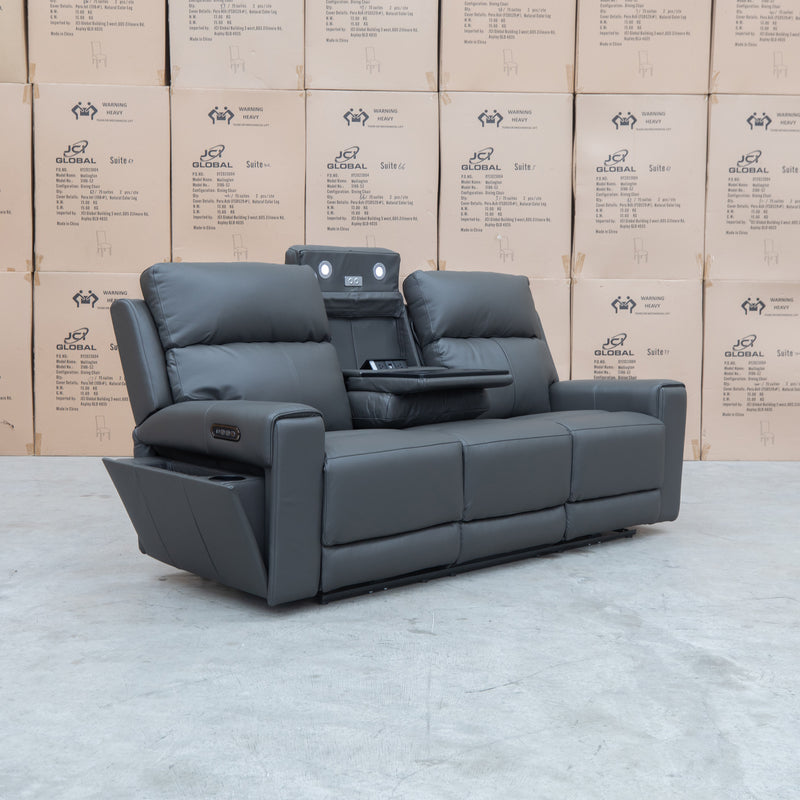 The Anchorage Three Seat Triple Motor Electric Recliner Lounge - Storm Leather available to purchase from Warehouse Furniture Clearance at our next sale event.