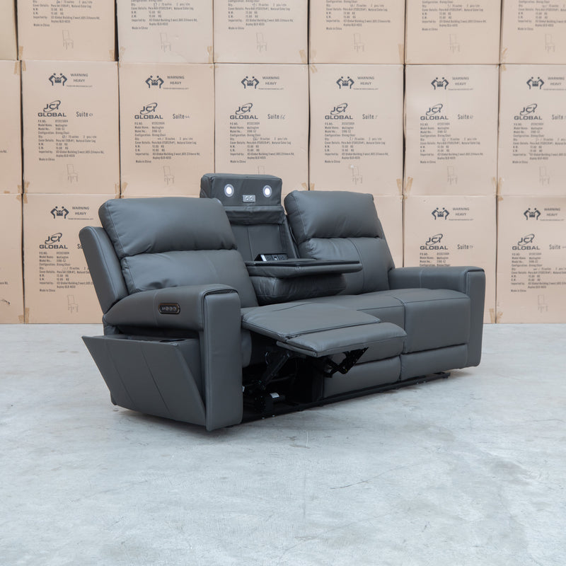 The Anchorage Three Seat Triple Motor Electric Recliner Lounge - Storm Leather available to purchase from Warehouse Furniture Clearance at our next sale event.
