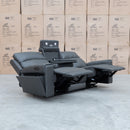 The Anchorage Three Seat Triple Motor Electric Recliner Lounge - Storm Leather available to purchase from Warehouse Furniture Clearance at our next sale event.