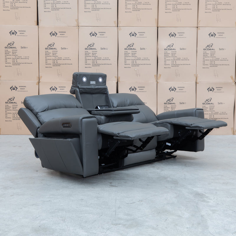 The Anchorage Three Seat Triple Motor Electric Recliner Lounge - Storm Leather available to purchase from Warehouse Furniture Clearance at our next sale event.