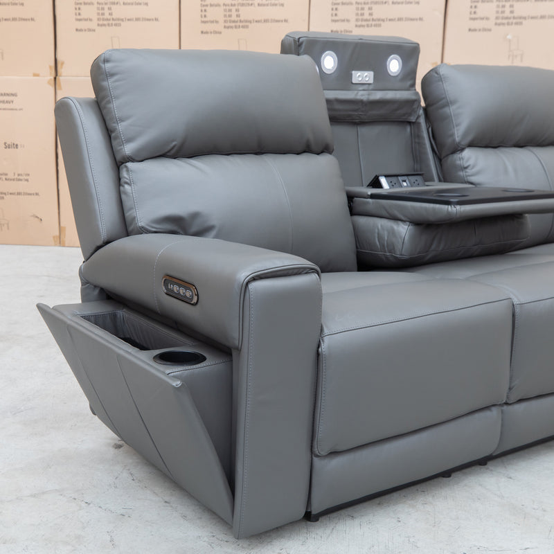 The Anchorage Three Seater Triple Motor Electric Recliner Lounge - Storm Leather available to purchase from Warehouse Furniture Clearance at our next sale event.