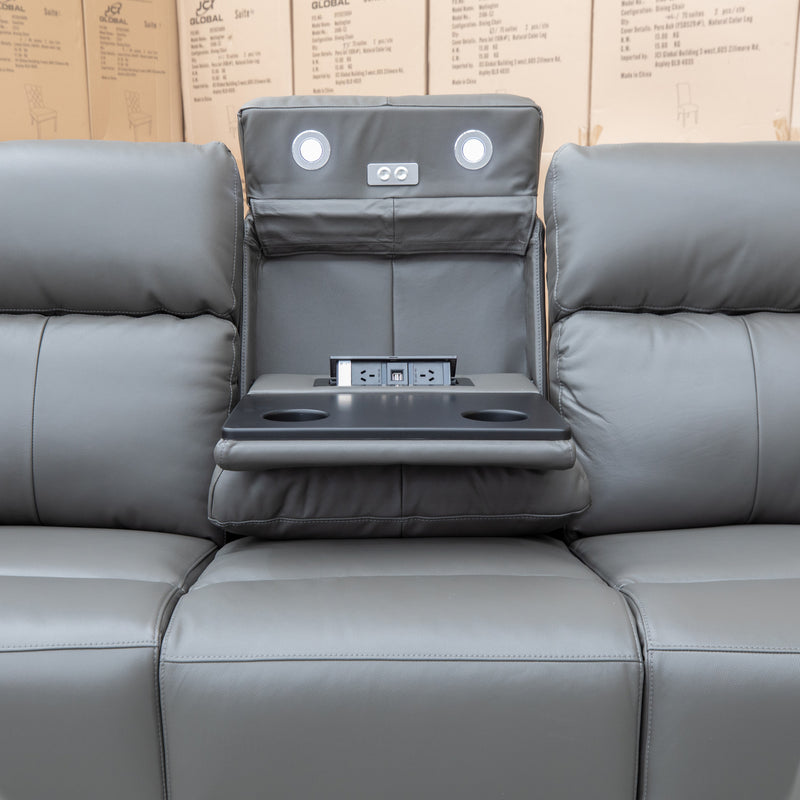 The Anchorage Three Seater Triple Motor Chaise Recliner Lounge - Storm Leather available to purchase from Warehouse Furniture Clearance at our next sale event.
