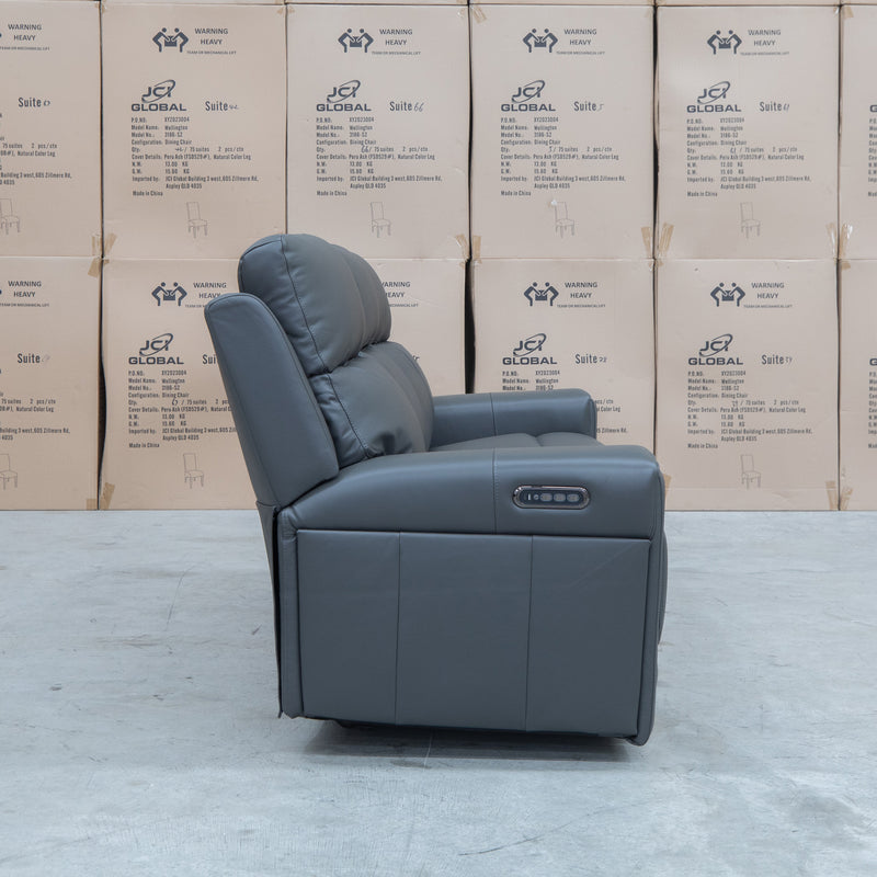 The Anchorage Three Seat Triple Motor Electric Recliner Lounge - Storm Leather available to purchase from Warehouse Furniture Clearance at our next sale event.